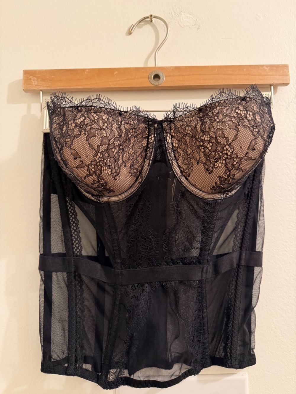 Victoria's Secret Black Lace Strapless Bustier